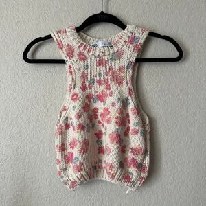 Zara Floral Knit Crop Top Pink Beige Size Small